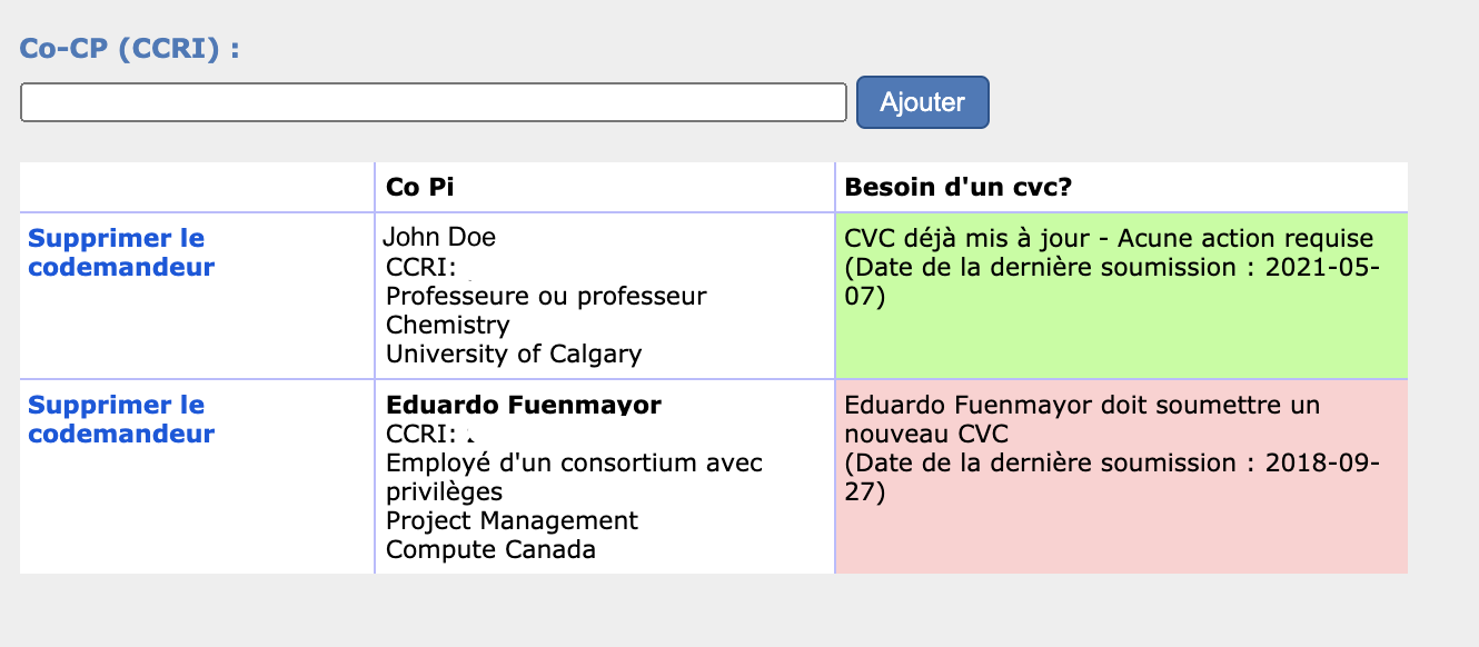 Capture d'écran du site web du CV common canadien