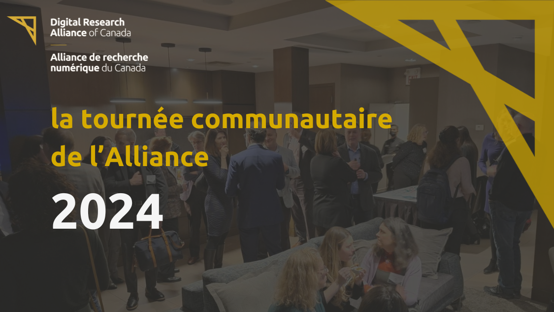 Copie indiquant la tournée communautaire de l’Alliance 2024  sur un fond foncé